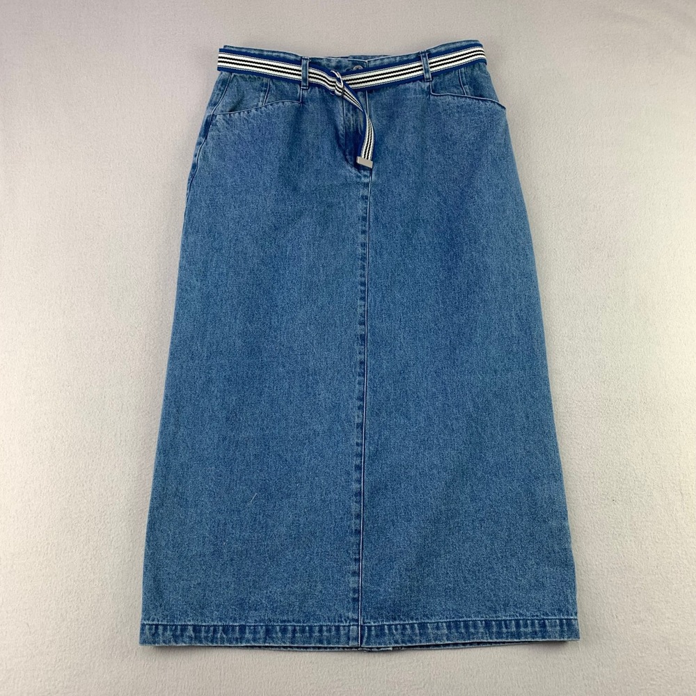 VTG Christopher & Banks Denim Maxi Skirt Women 10 Blue Casual Belted 90s